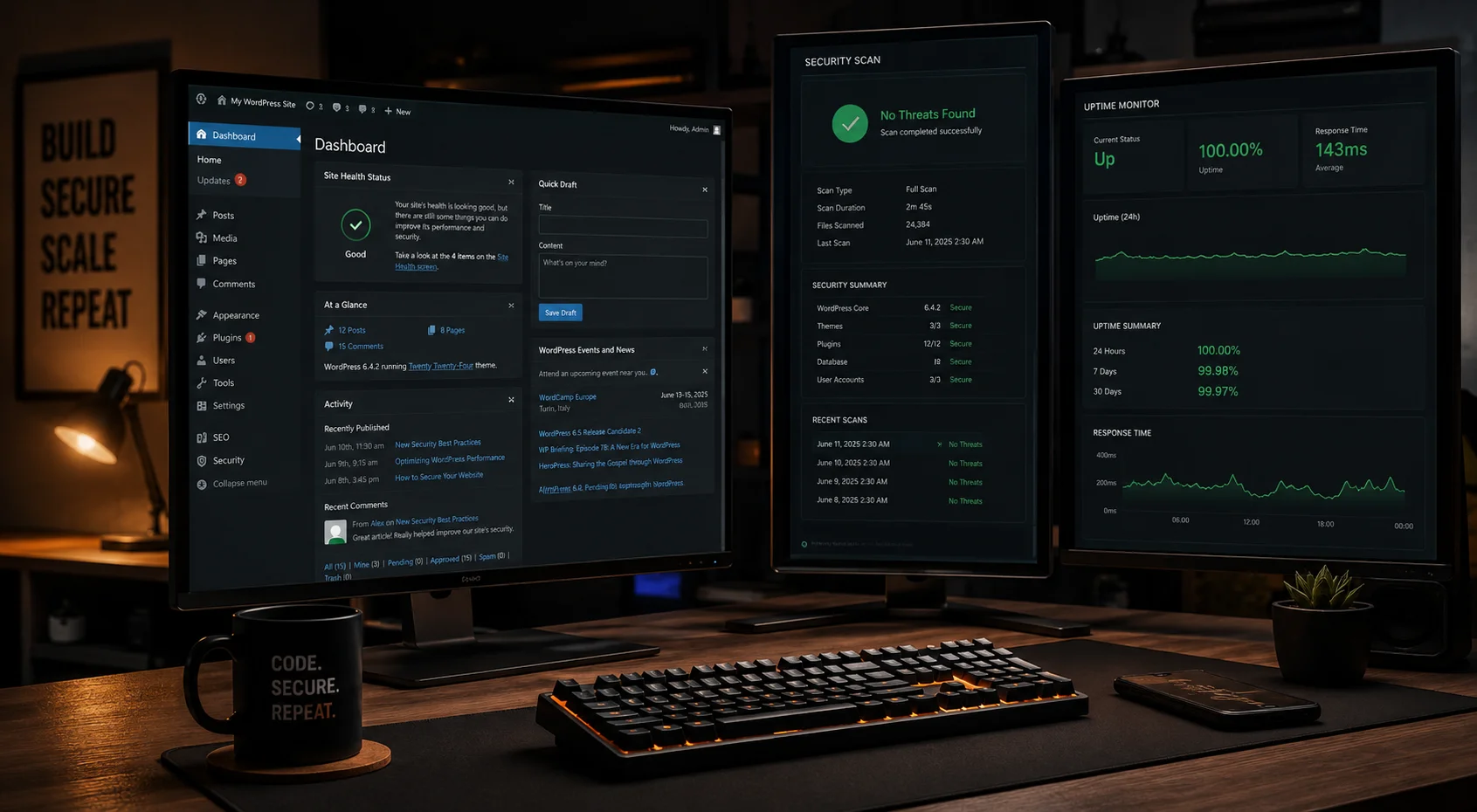 WordPress care plan in motion — backups, monitoring, hands-off maintenance