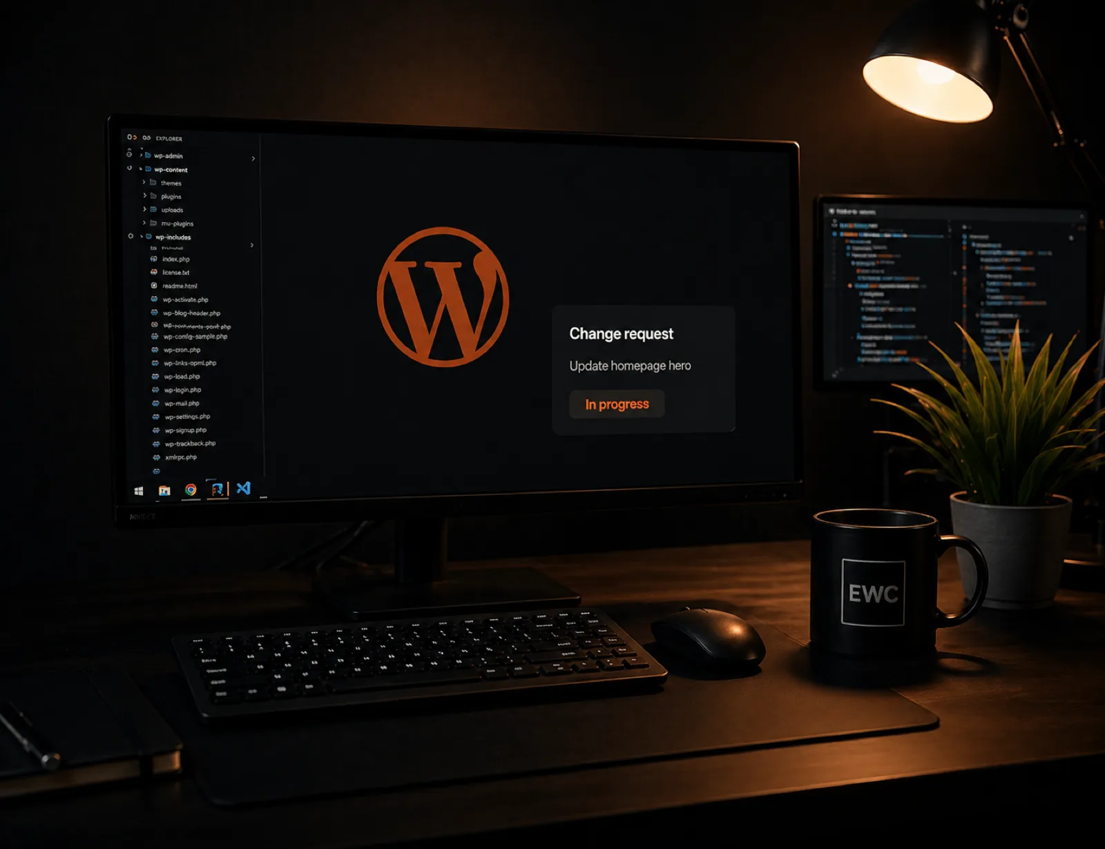 Live WordPress change request in progress — ExpressWebChange developer workstation